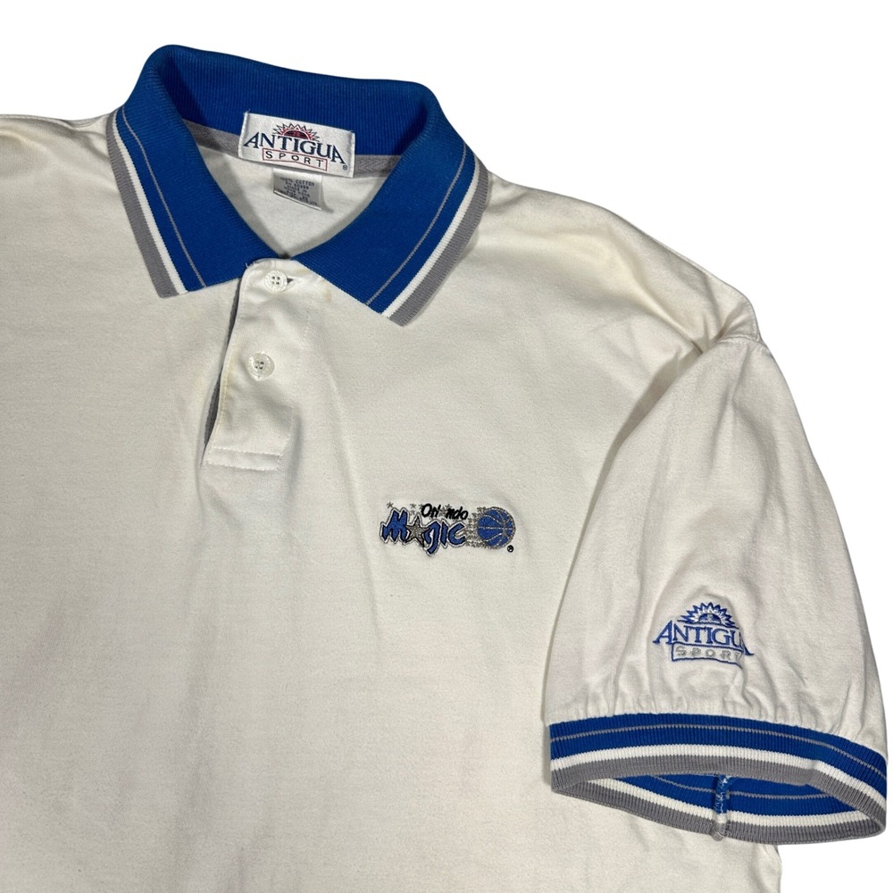 Vintage Antigua Sport Orlando Magic NBA Polo Shirt Mens Medium White Blue 90s